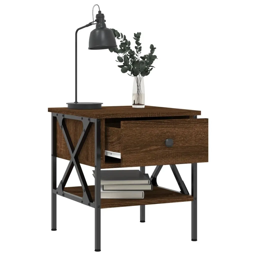 Bedside Tables 2 pcs Brown Oak Industrial Style Engineered Wood Nightstands