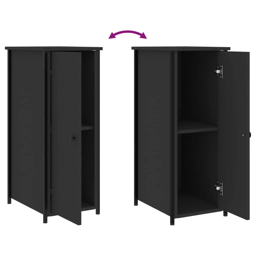 Bedside Cabinets Engineered Wood Iron Frame Black 32x42x80 cm 2 Piece
