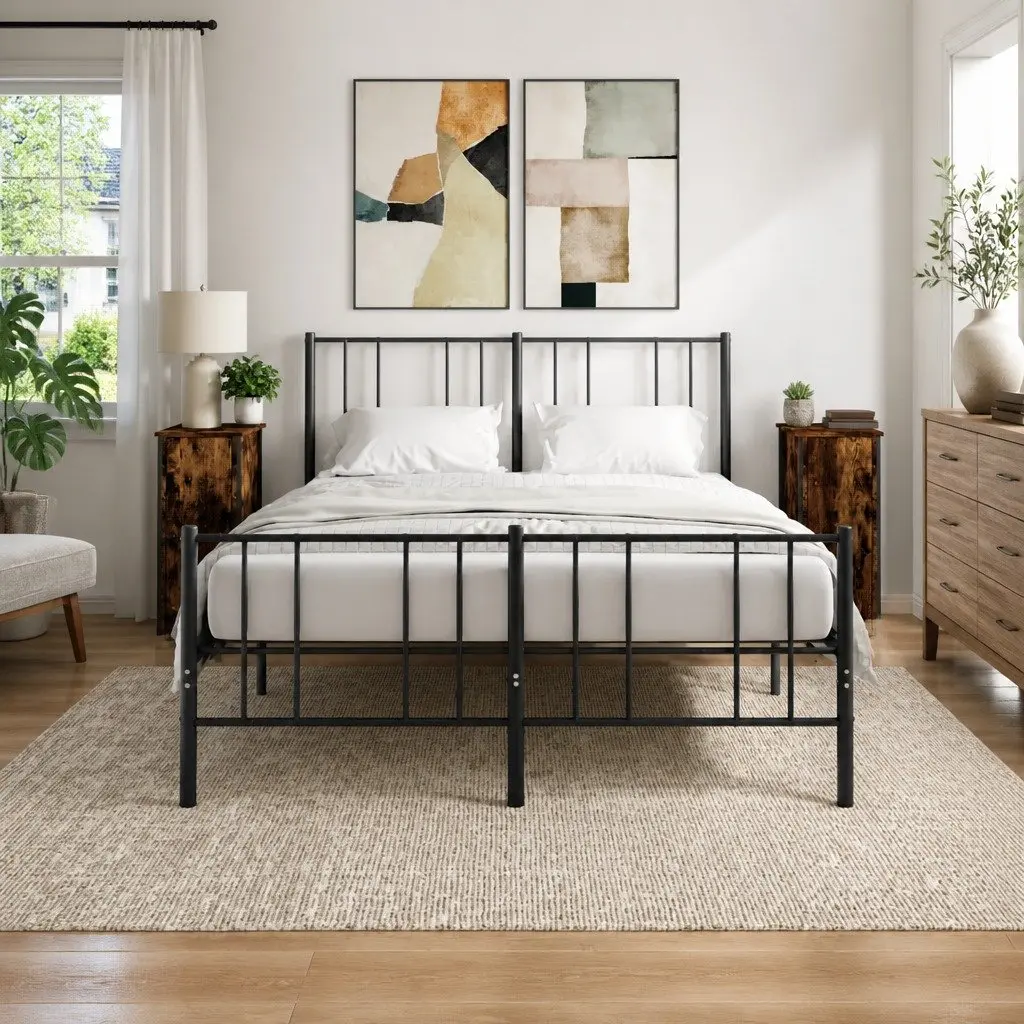 Bedside Cabinets Engineered Wood Iron Frame 32x42x80 cm Brown 2 Piece Industrial Style Nightstand Storage