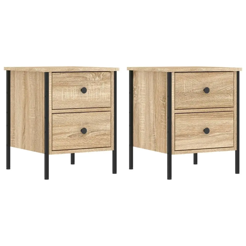 Bedside Cabinets 2 pcs Brown Engineered Wood Side Table with Drawers Storage