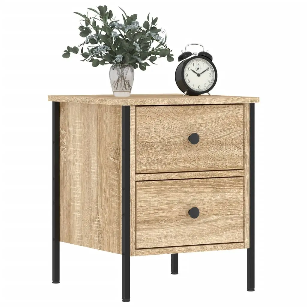 Bedside Cabinets 2 pcs Brown Engineered Wood Side Table with Drawers Storage