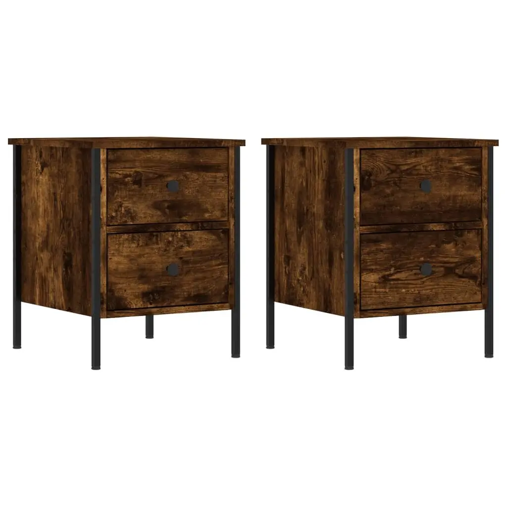 Brown Engineered Wood Bedside Cabinets with 2 Drawers