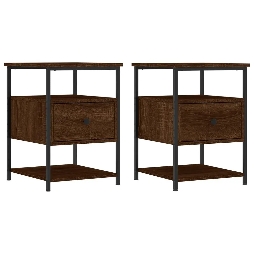 Brown Oak Bedside Cabinets, Set of 2