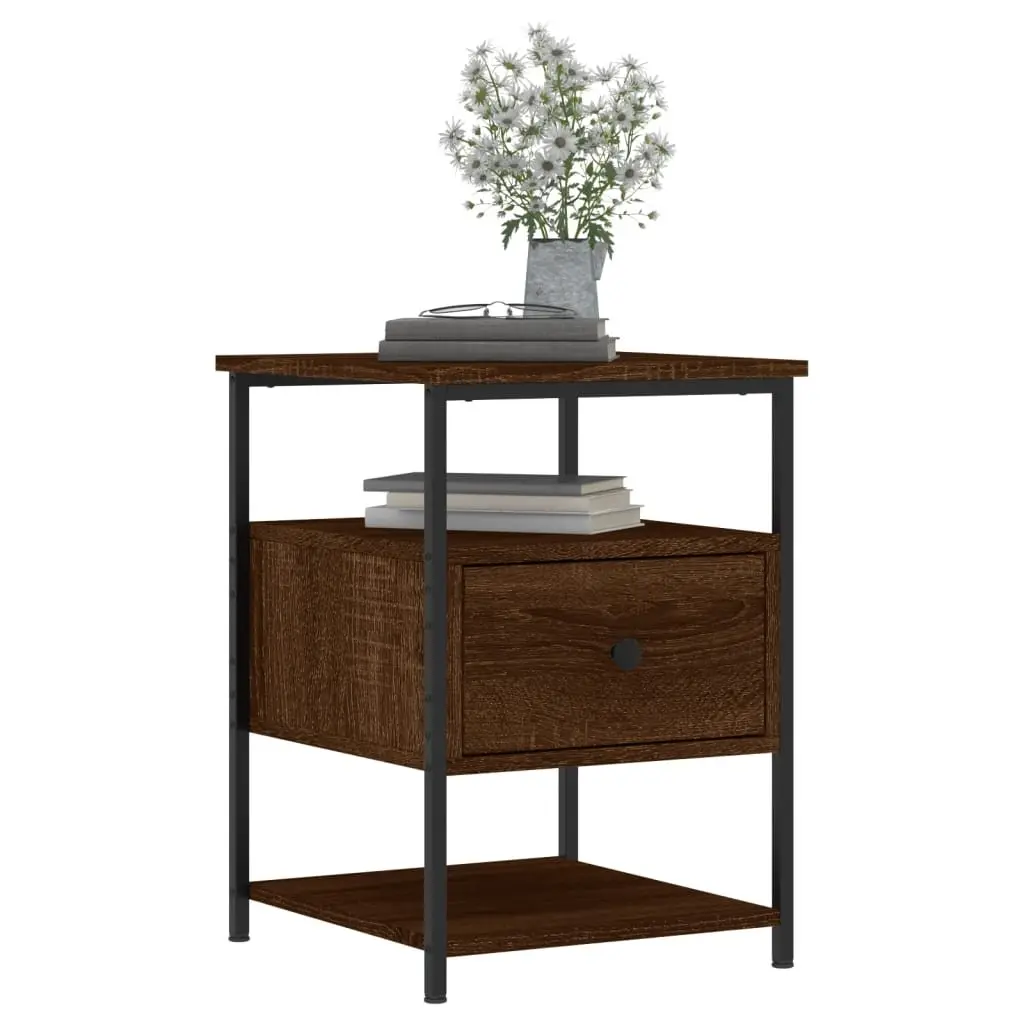 Brown Oak Bedside Cabinets, Set of 2