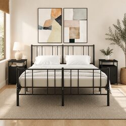 Durable Black Engineered Wood Bedside Cabinets 2 pcs