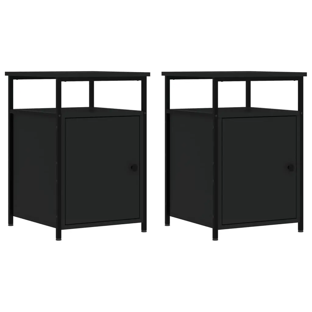 Black Engineered Wood Bedside Cabinets 2 pcs