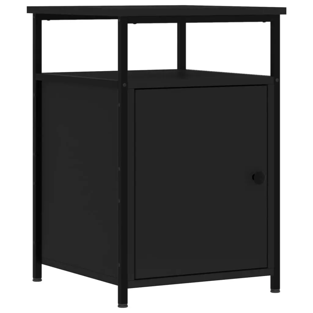 Black Engineered Wood Bedside Cabinets 2 pcs