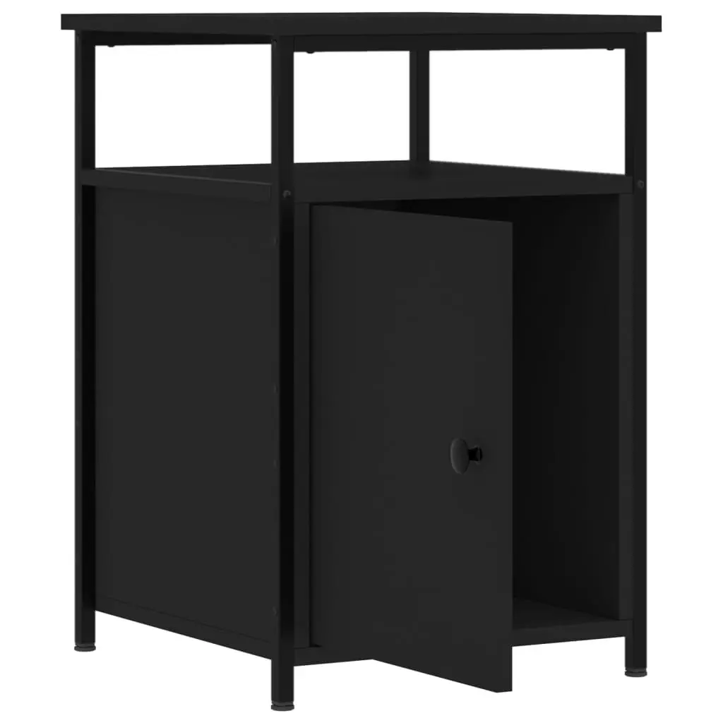 Black Engineered Wood Bedside Cabinets 2 pcs