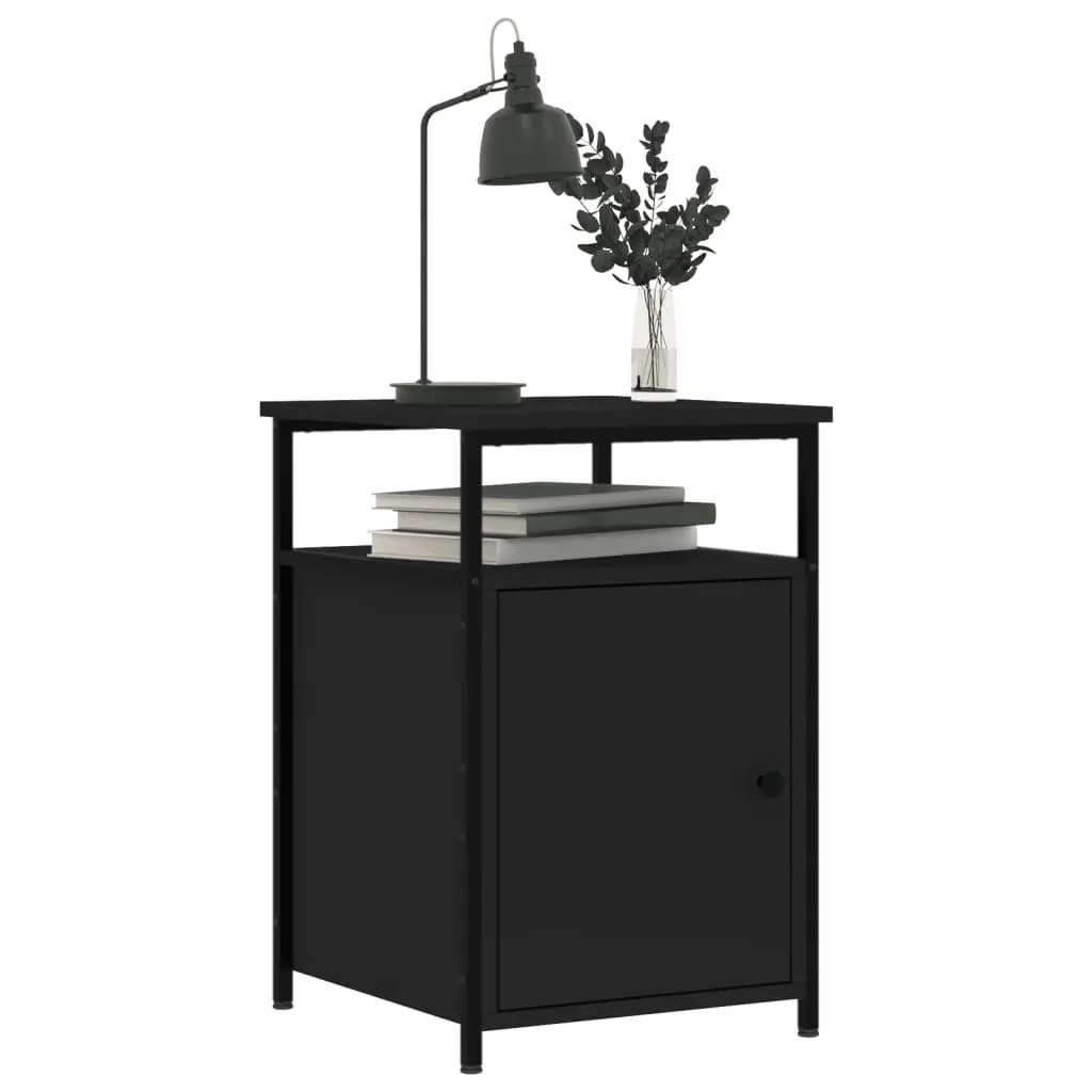 Black Engineered Wood Bedside Cabinets 2 pcs