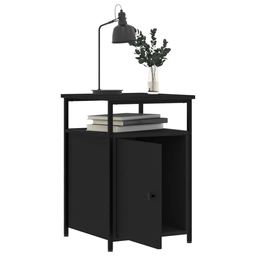 Black Engineered Wood Bedside Cabinets 2 pcs