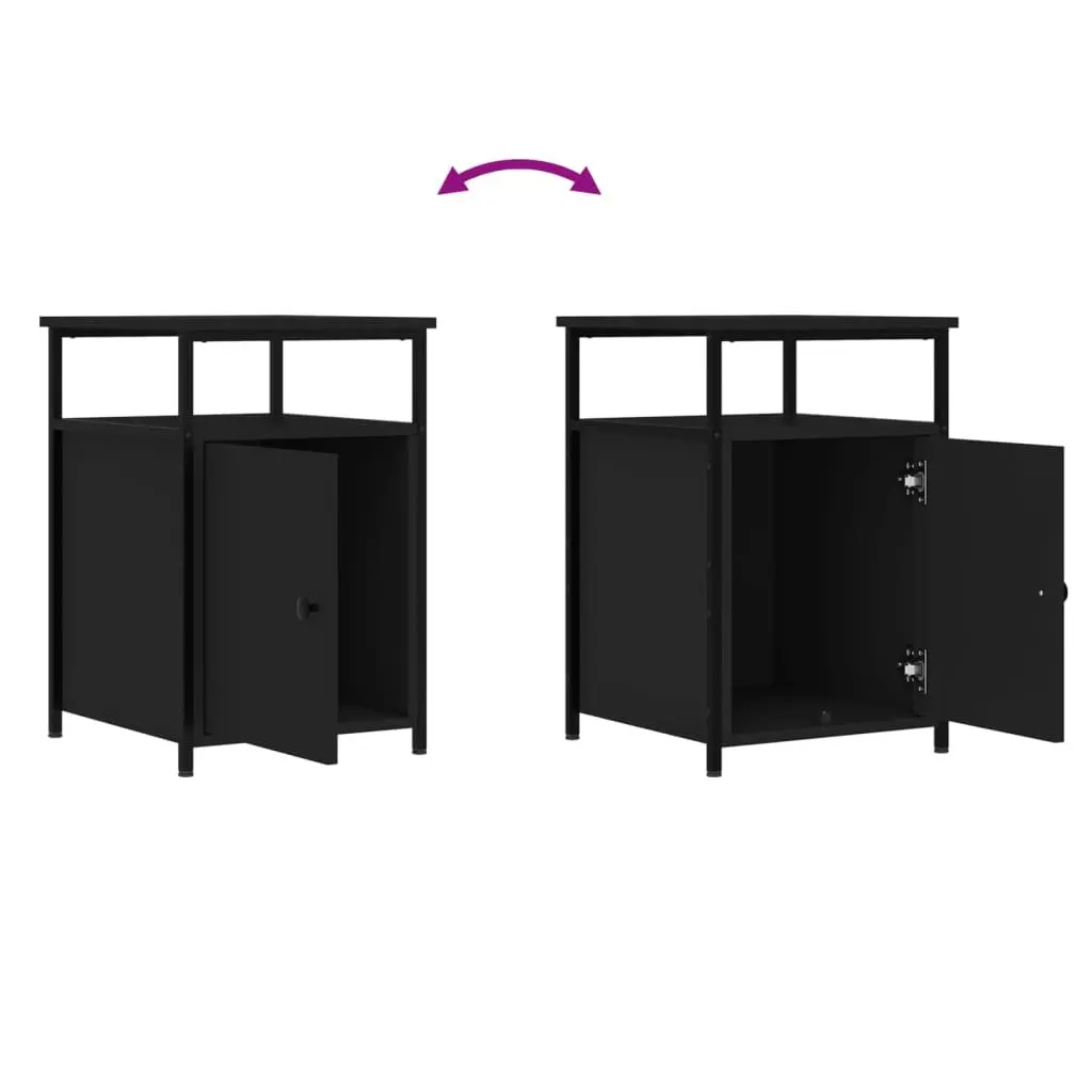 Black Engineered Wood Bedside Cabinets 2 pcs