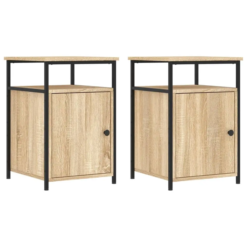 Bedside Tables Engineered Wood Iron Frame Brown 2 Piece
