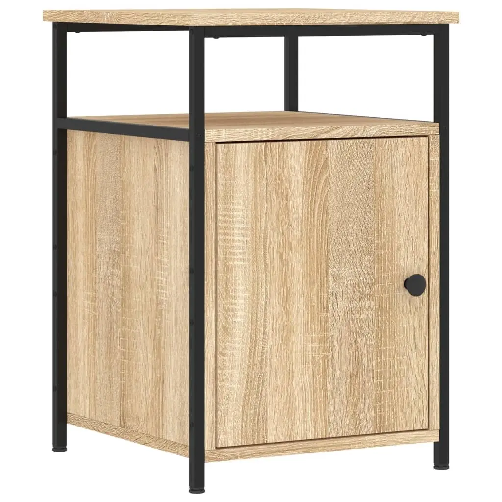 Bedside Tables Engineered Wood Iron Frame Brown 2 Piece
