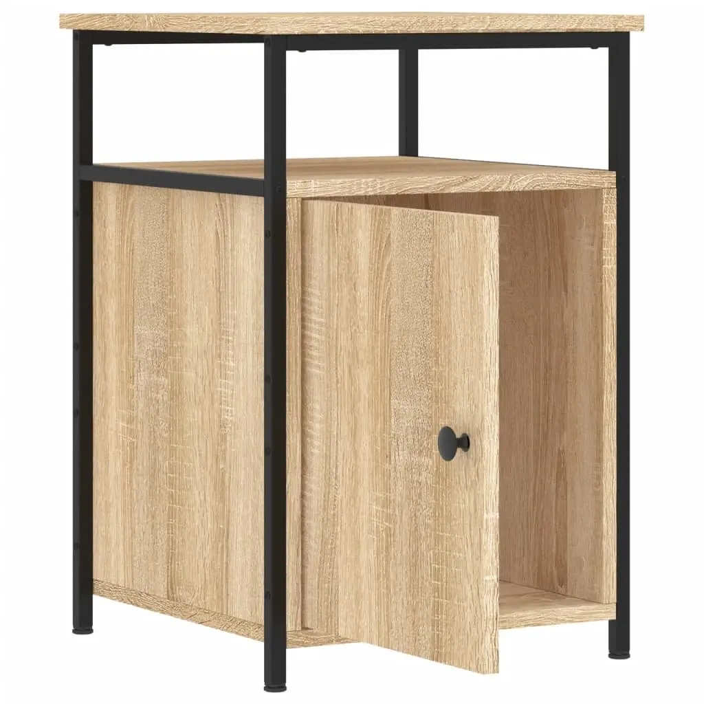 Bedside Tables Engineered Wood Iron Frame Brown 2 Piece