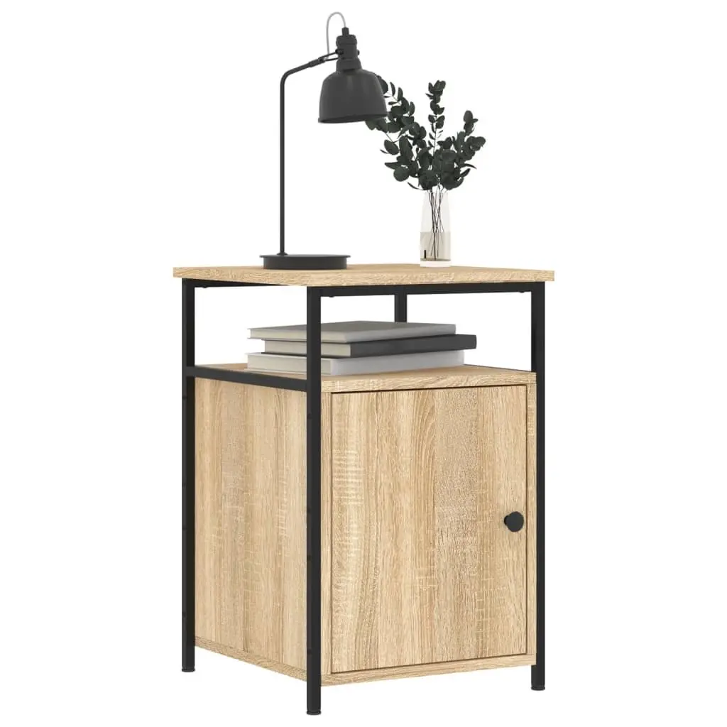 Bedside Tables Engineered Wood Iron Frame Brown 2 Piece