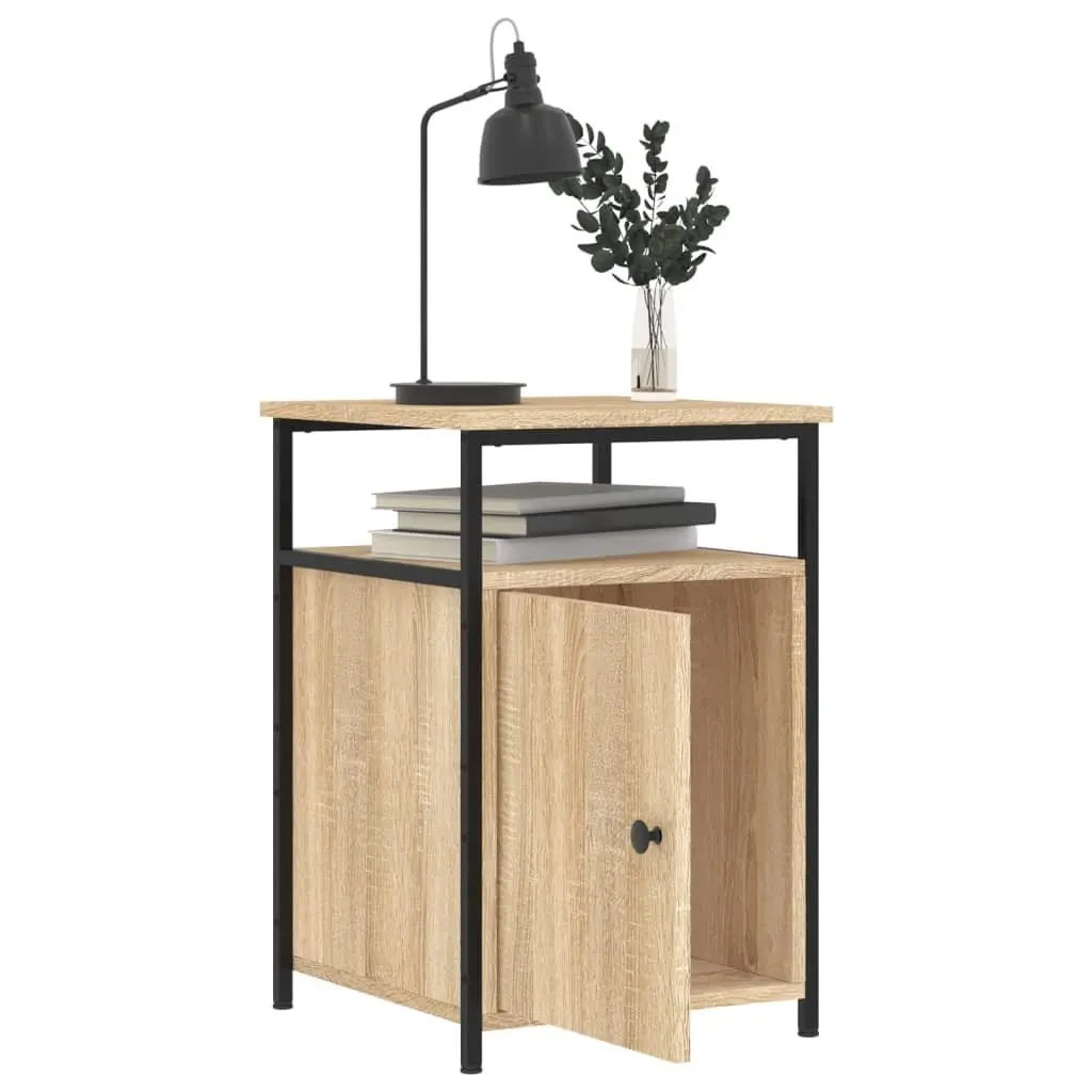 Bedside Tables Engineered Wood Iron Frame Brown 2 Piece