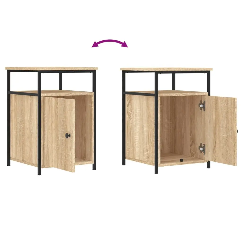 Bedside Tables Engineered Wood Iron Frame Brown 2 Piece