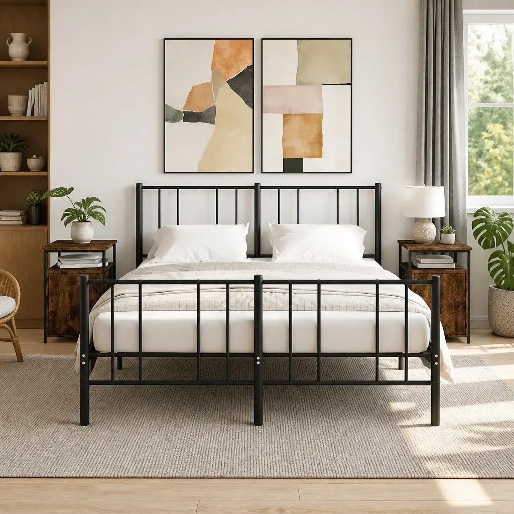Bedside Cabinet Engineered Wood Iron Frame 40x42x60cm Smoked Oak