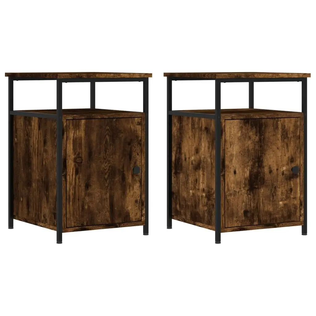 Bedside Cabinet Engineered Wood Iron Frame 40x42x60cm Smoked Oak