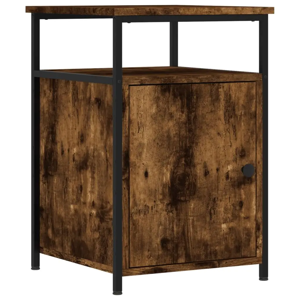 Bedside Cabinet Engineered Wood Iron Frame 40x42x60cm Smoked Oak
