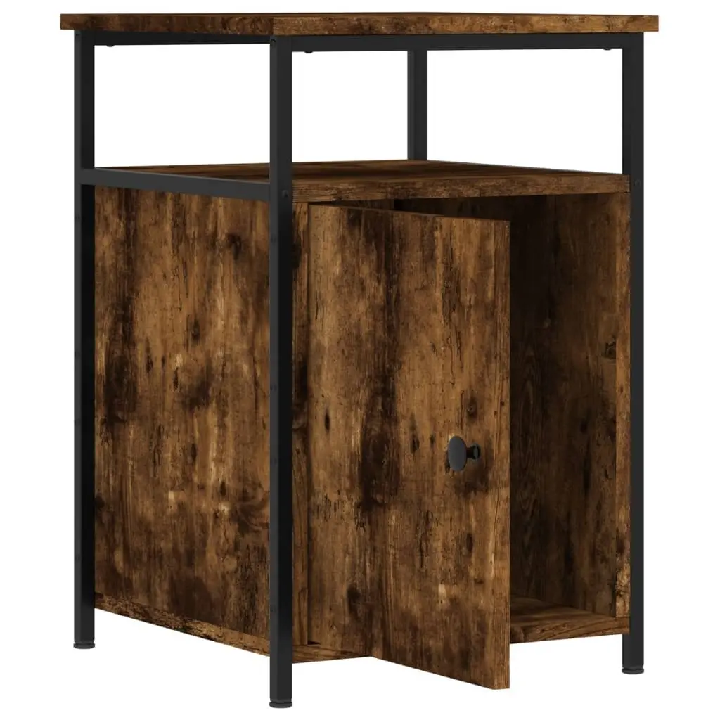 Bedside Cabinet Engineered Wood Iron Frame 40x42x60cm Smoked Oak