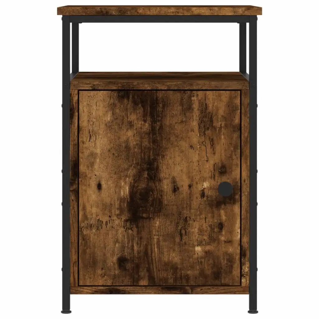 Bedside Cabinet Engineered Wood Iron Frame 40x42x60cm Smoked Oak