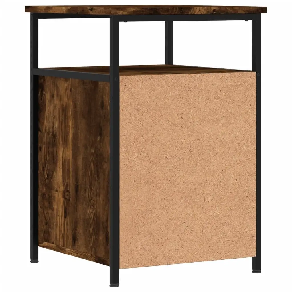 Bedside Cabinet Engineered Wood Iron Frame 40x42x60cm Smoked Oak