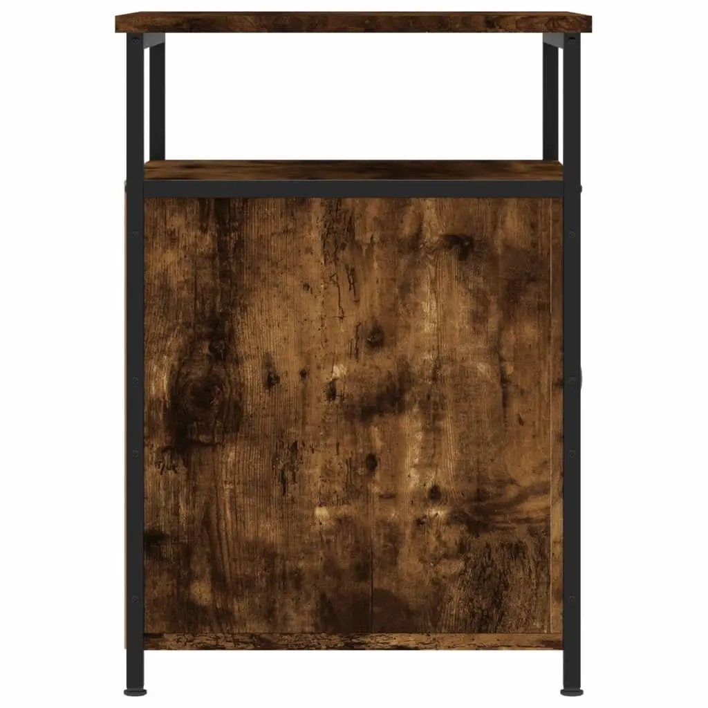 Bedside Cabinet Engineered Wood Iron Frame 40x42x60cm Smoked Oak