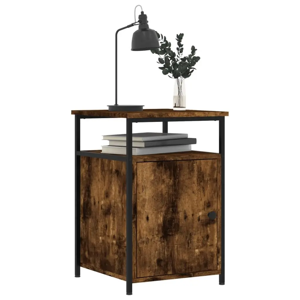 Bedside Cabinet Engineered Wood Iron Frame 40x42x60cm Smoked Oak