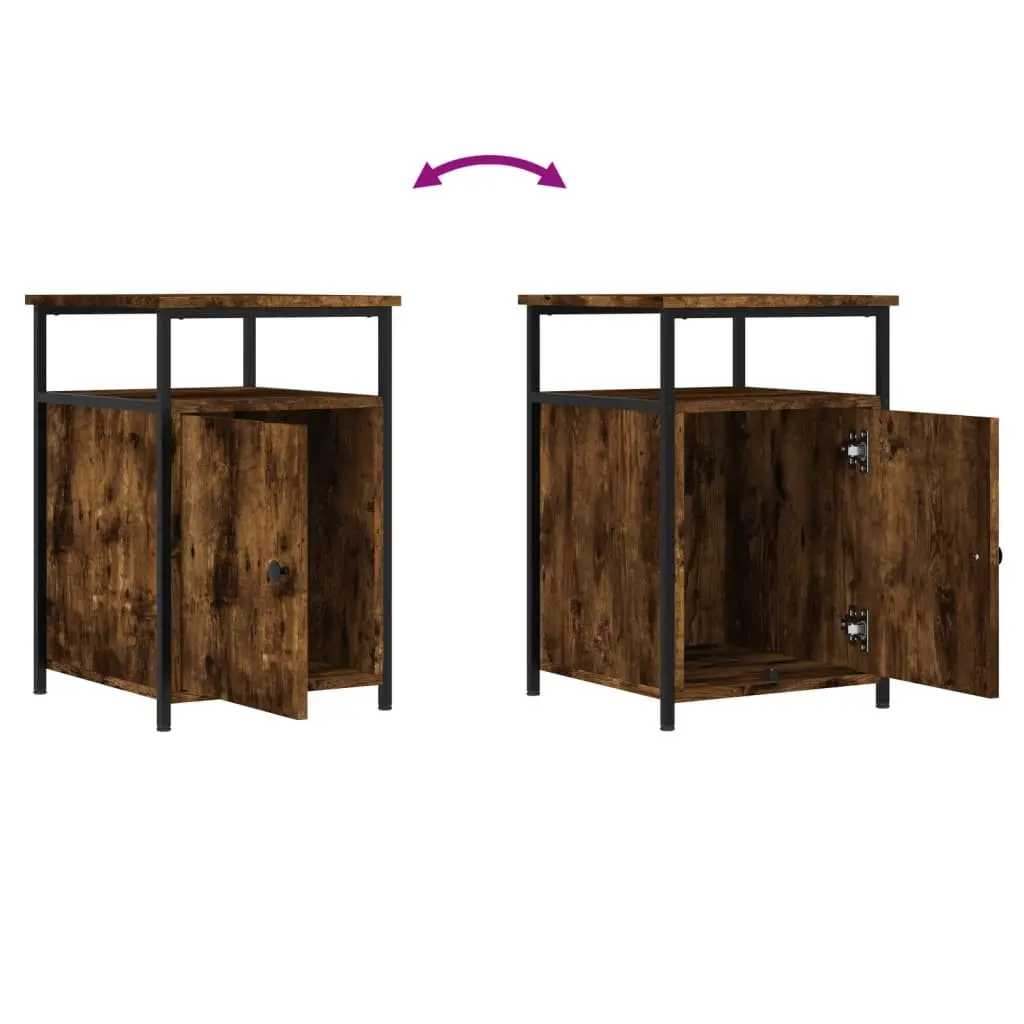 Bedside Cabinet Engineered Wood Iron Frame 40x42x60cm Smoked Oak