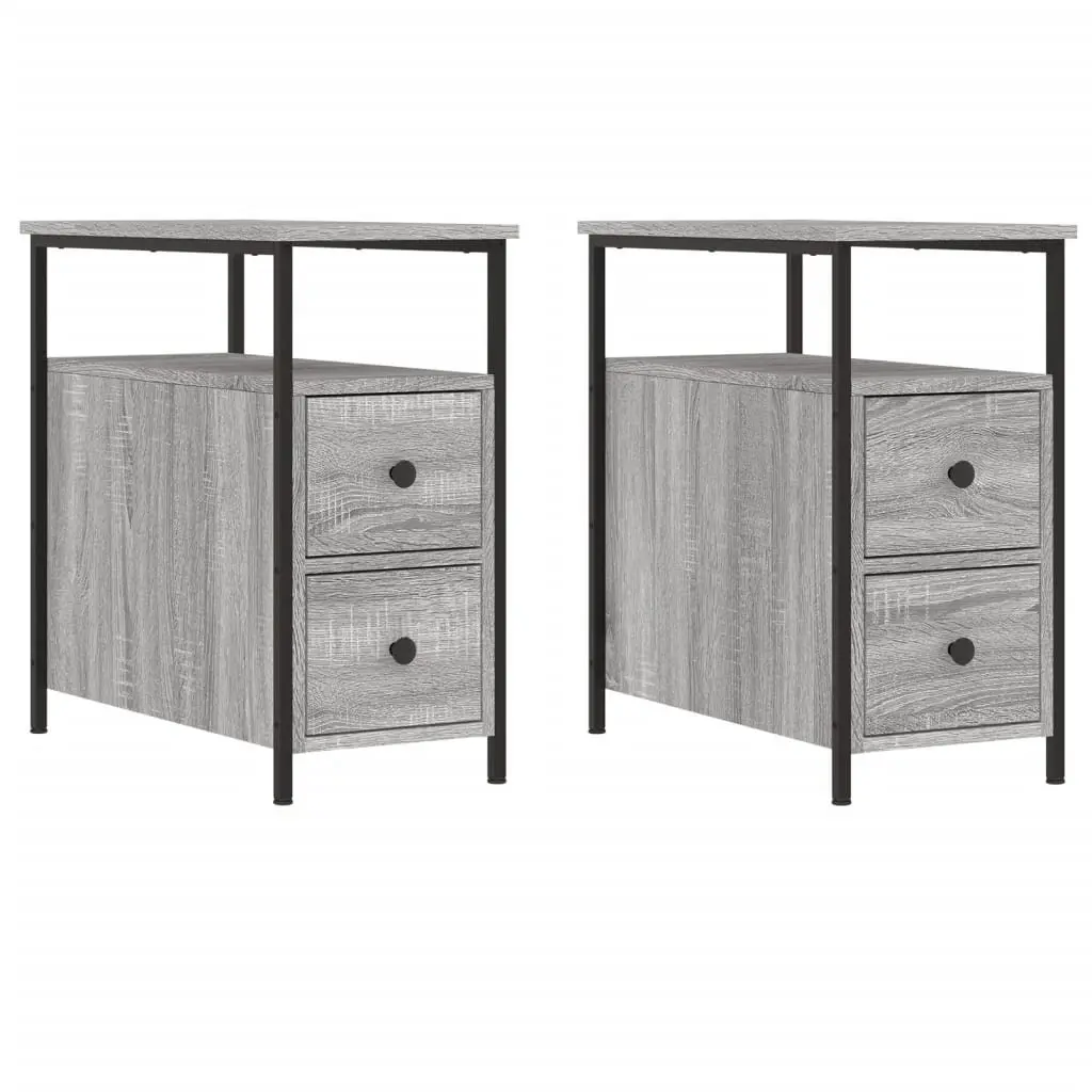 Bedside Cabinets 2 pcs Grey Engineered Wood Bedroom Storage Tables Nightstand