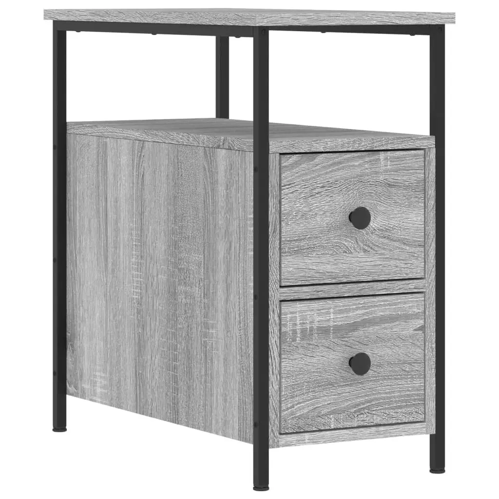 Bedside Cabinets 2 pcs Grey Engineered Wood Bedroom Storage Tables Nightstand