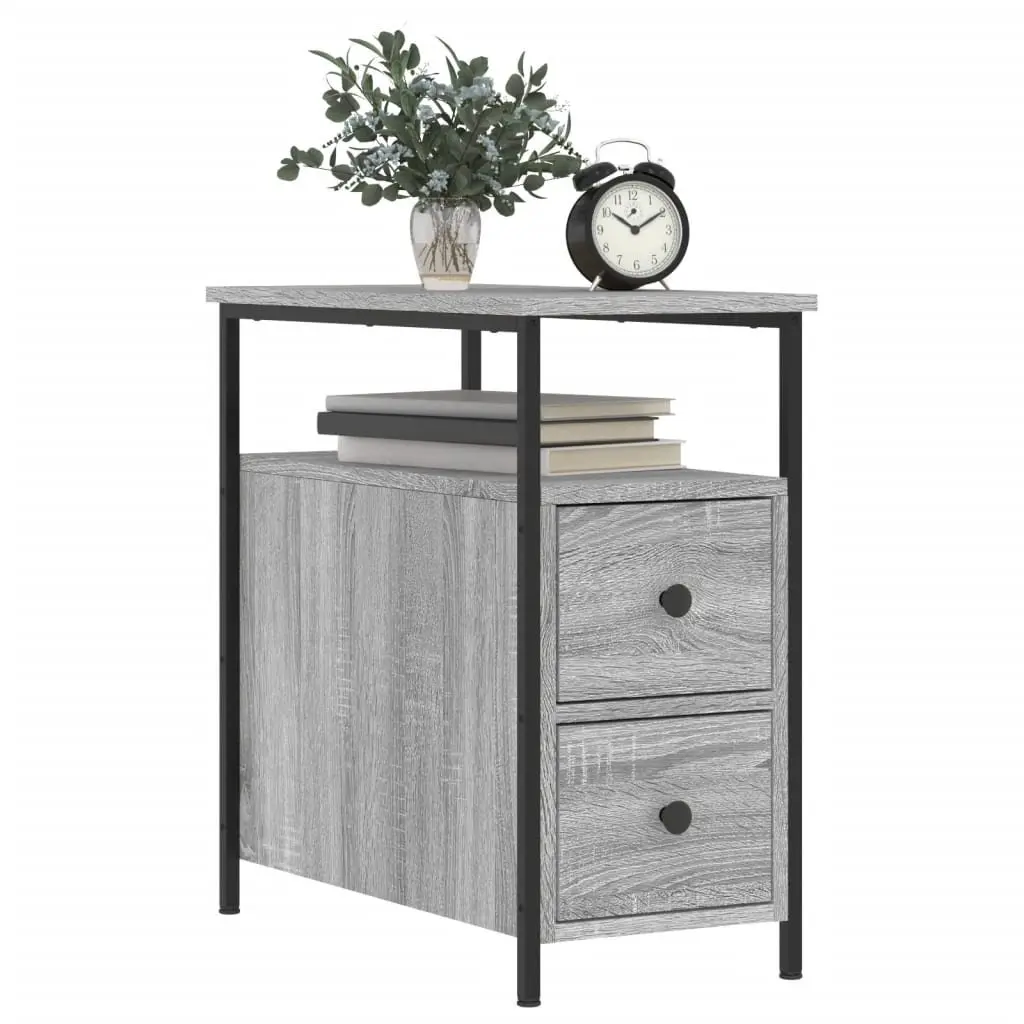 Bedside Cabinets 2 pcs Grey Engineered Wood Bedroom Storage Tables Nightstand