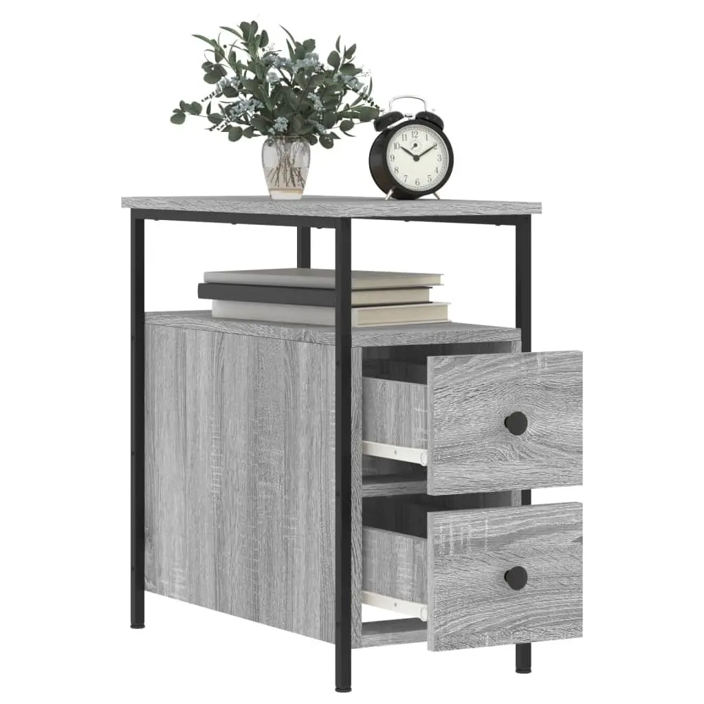 Bedside Cabinets 2 pcs Grey Engineered Wood Bedroom Storage Tables Nightstand