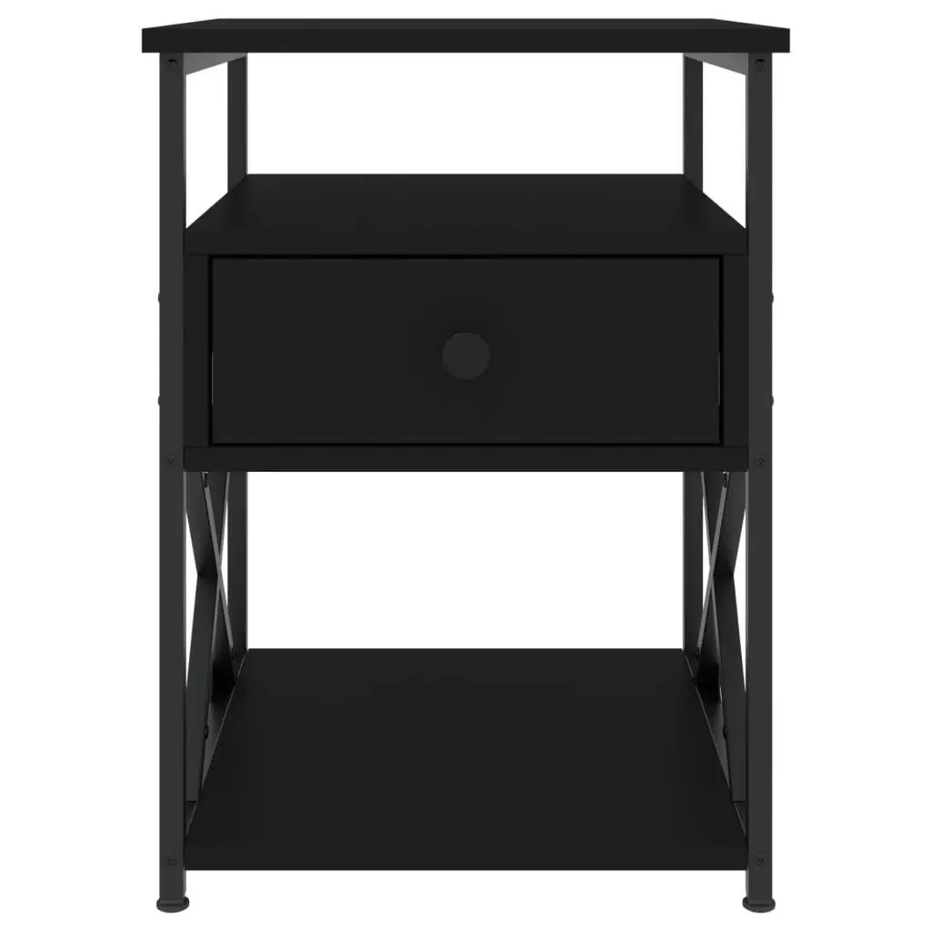 Black Engineered Wood Bedside Cabinet for Storage