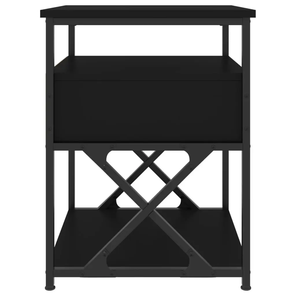 Black Engineered Wood Bedside Cabinet for Storage