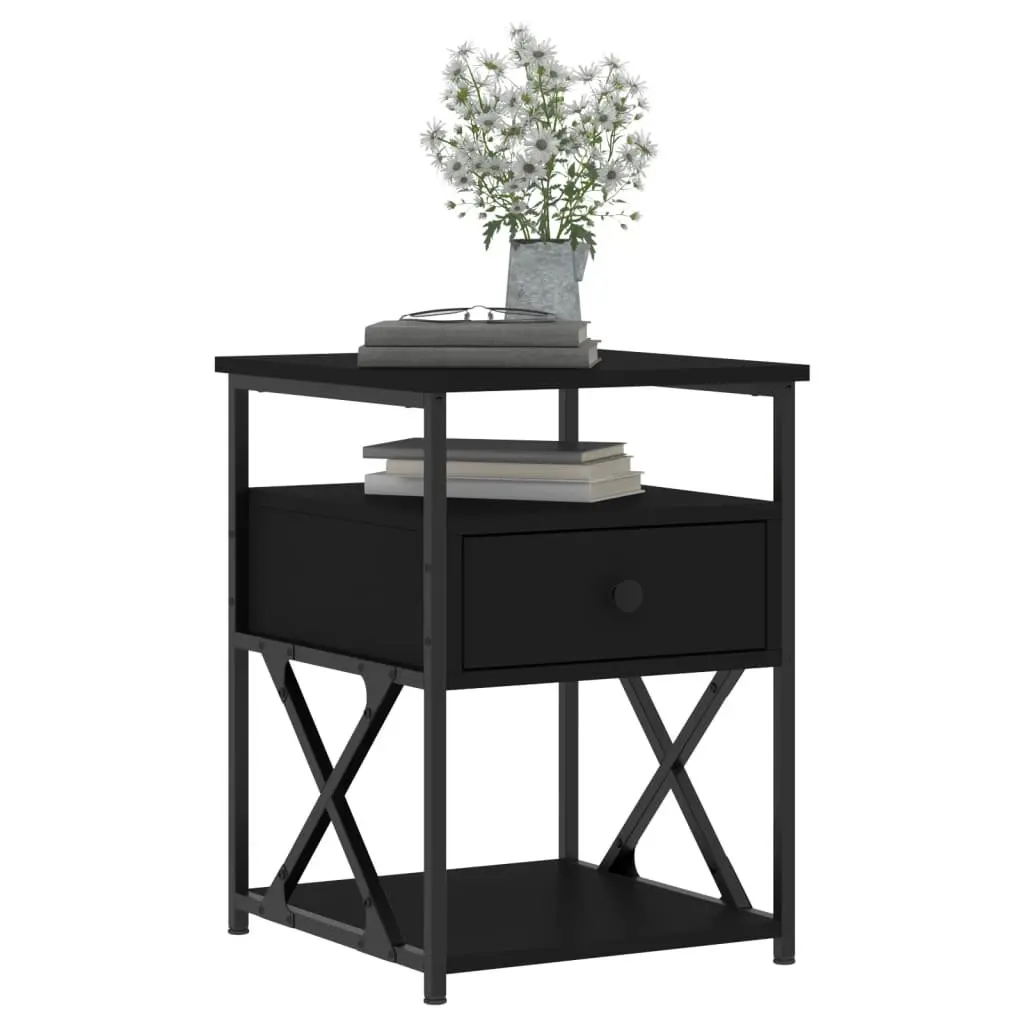 Black Engineered Wood Bedside Cabinet for Storage