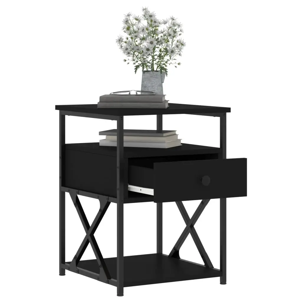 Black Engineered Wood Bedside Cabinet for Storage