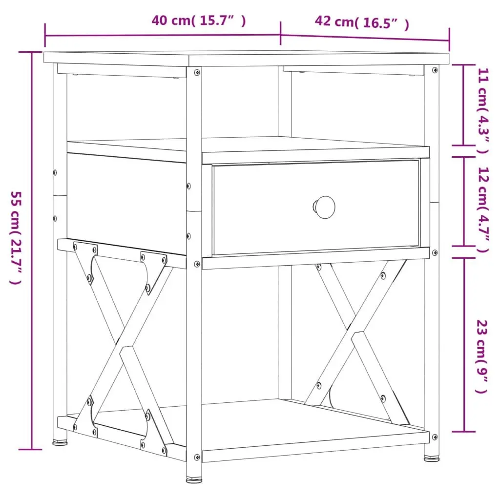 Black Engineered Wood Bedside Cabinet for Storage