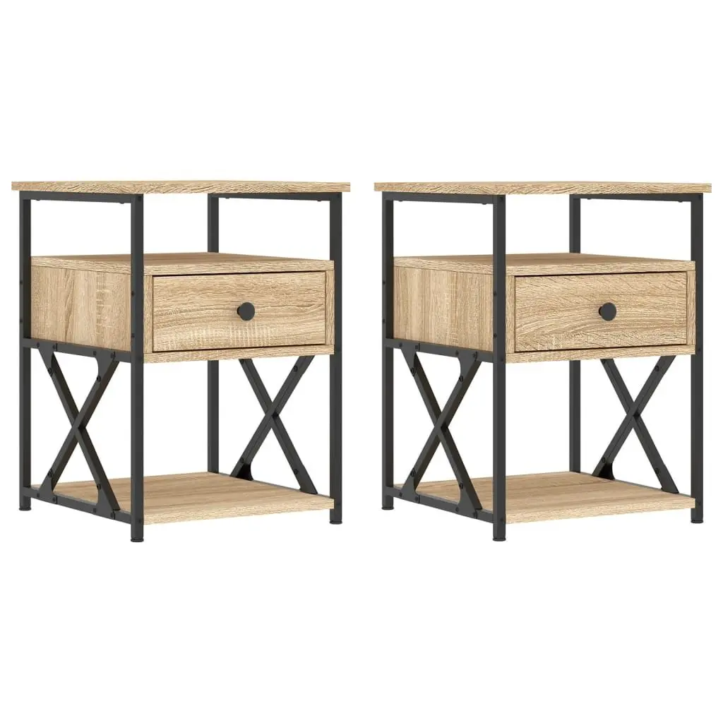 Bedside Cabinets 2 pcs Brown Engineered Wood Storage Nightstands Bedroom