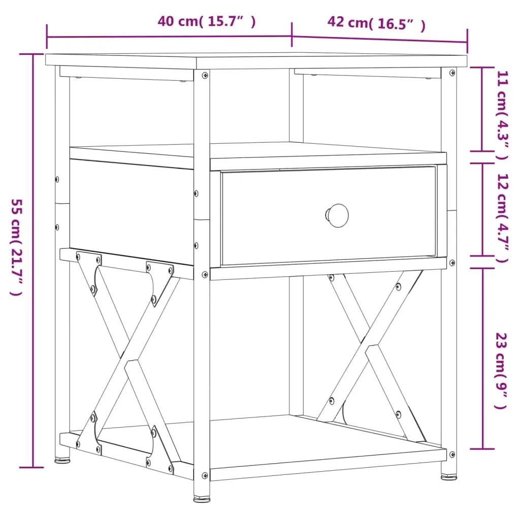 Bedside Cabinets 2 pcs Brown Engineered Wood Storage Nightstands Bedroom