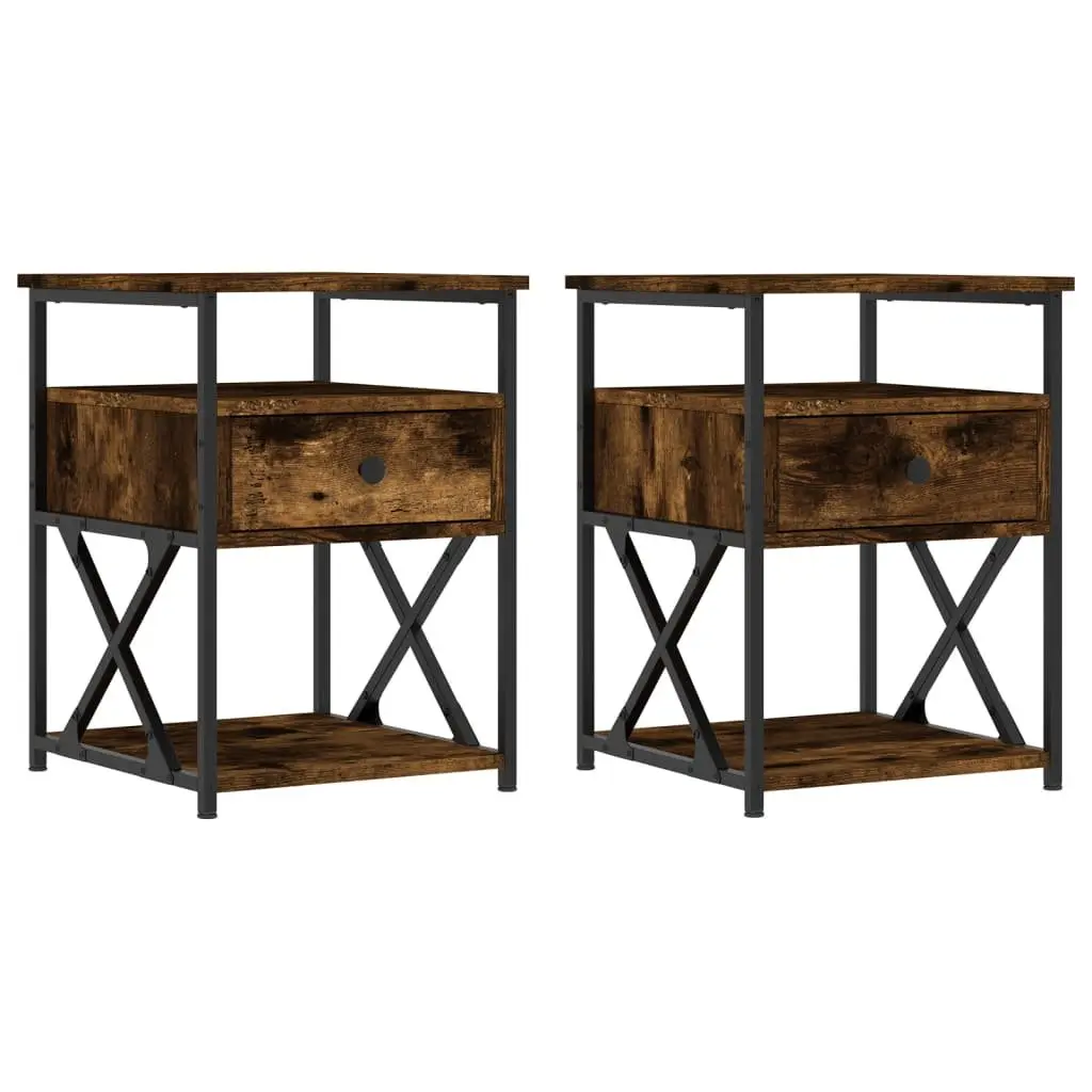 Brown Engineered Wood Bedside Cabinets with Iron Frame