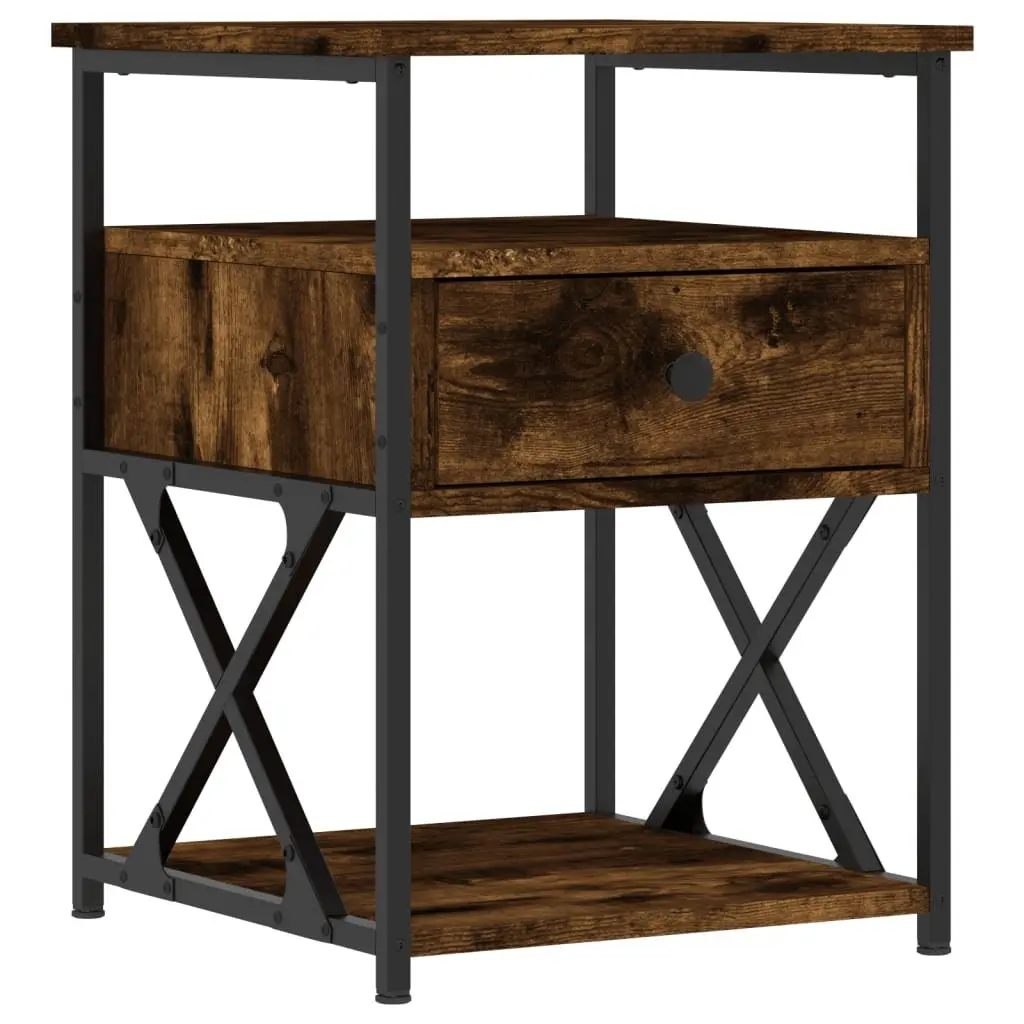 Brown Engineered Wood Bedside Cabinets with Iron Frame