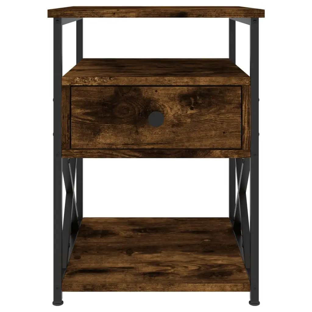 Brown Engineered Wood Bedside Cabinets with Iron Frame