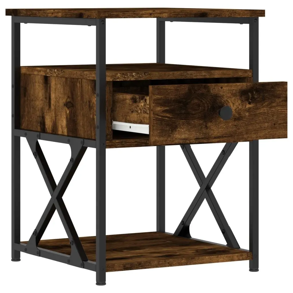 Brown Engineered Wood Bedside Cabinets with Iron Frame