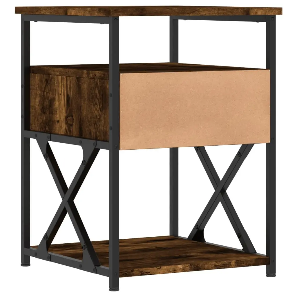 Brown Engineered Wood Bedside Cabinets with Iron Frame