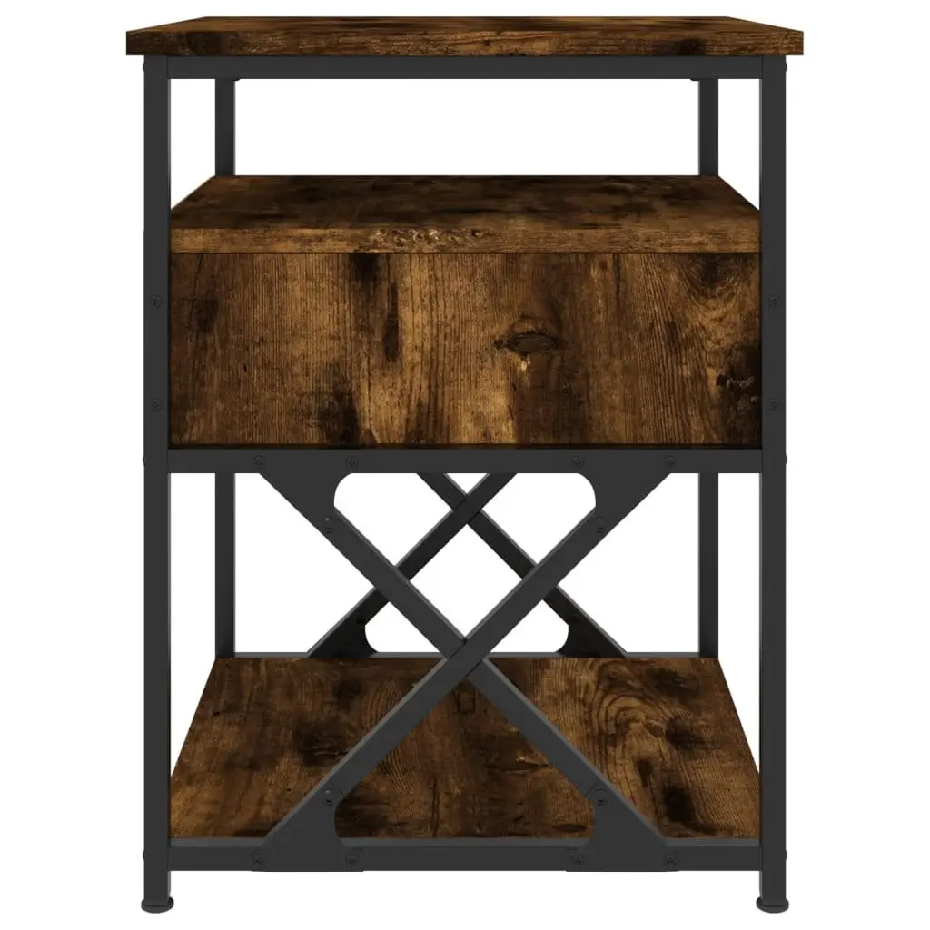 Brown Engineered Wood Bedside Cabinets with Iron Frame