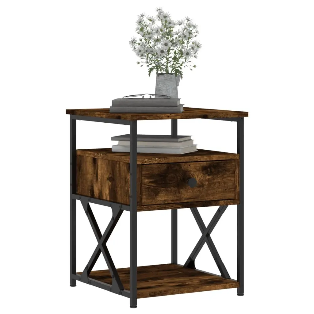 Brown Engineered Wood Bedside Cabinets with Iron Frame