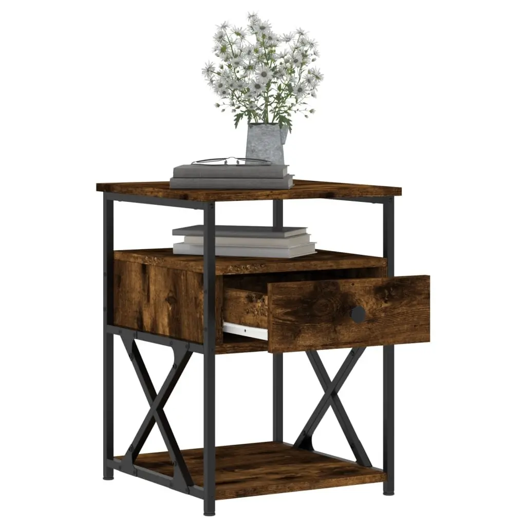 Brown Engineered Wood Bedside Cabinets with Iron Frame