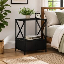 Industrial Style Black Bedside Table with Storage